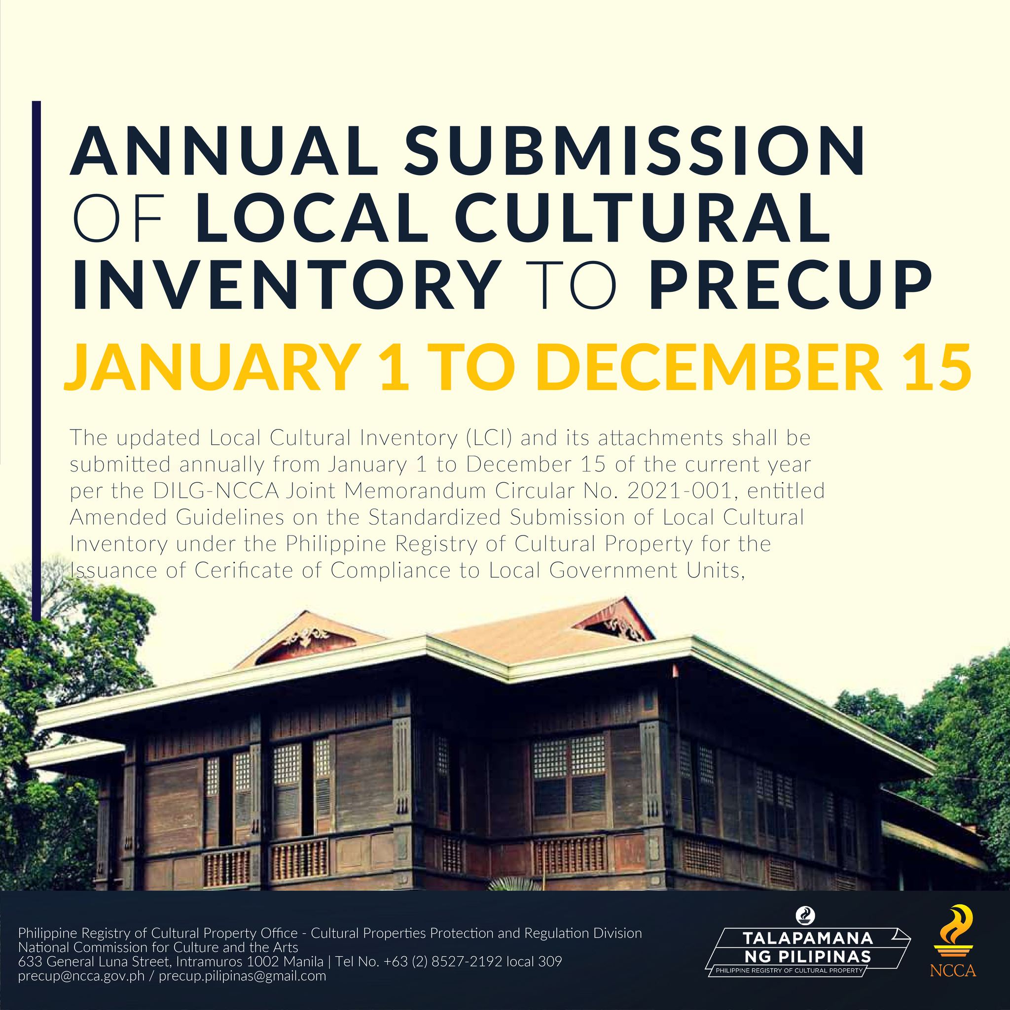 Annual Submission of Local Cultural Inventory to PRECUP